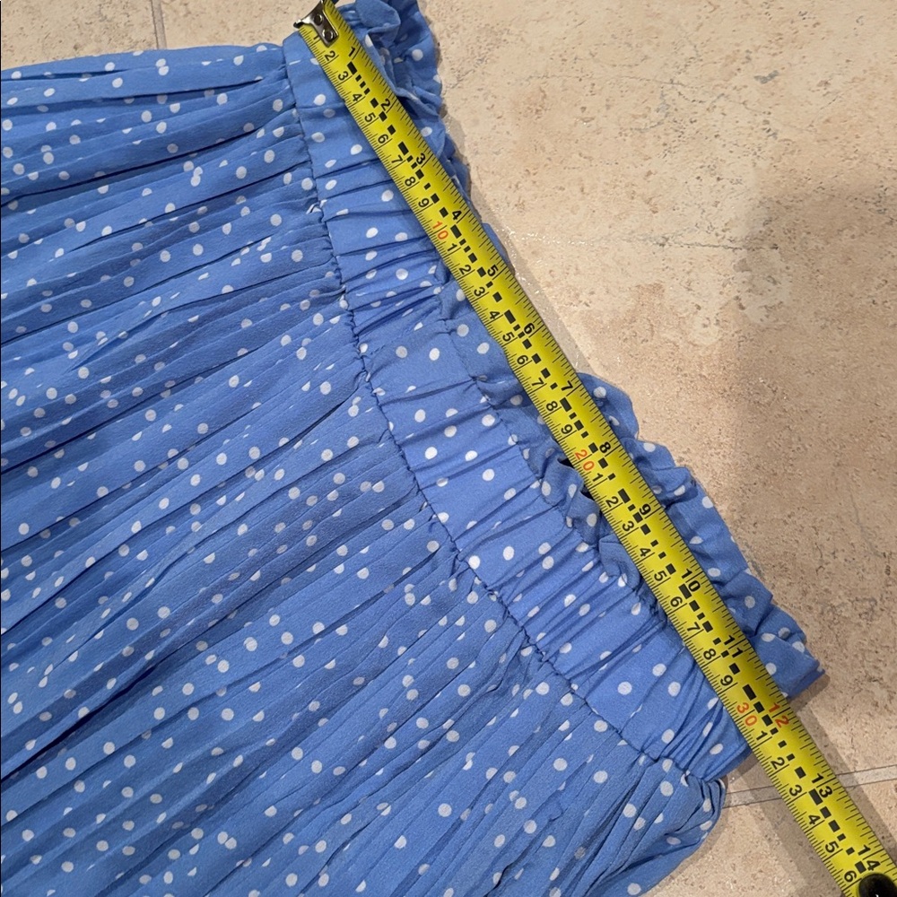 Blue Polka Dot Pleated A-Line Skirt - Picture 7 of 8